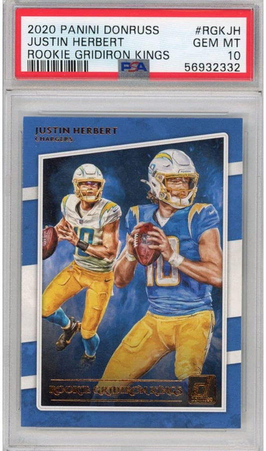 Graded 2020 Panini Donruss Justin Herbert #RGKJH Rookie Gridiron Kings RC Football Card PSA 10 Gem Mint