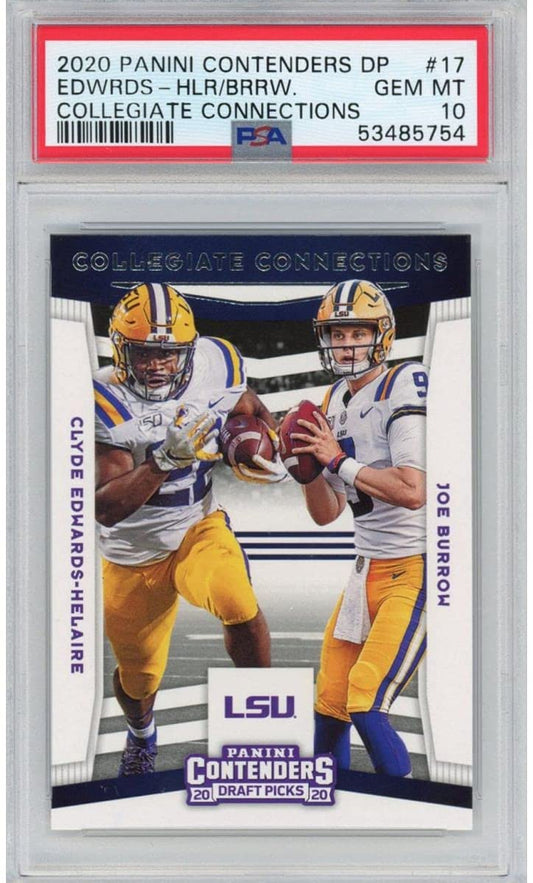 Graded 2020 Panini Contenders DP Joe Burrow & Clyde Edwards-Helaire #17 Rookie RC Football Card PSA 10 Gem Mint
