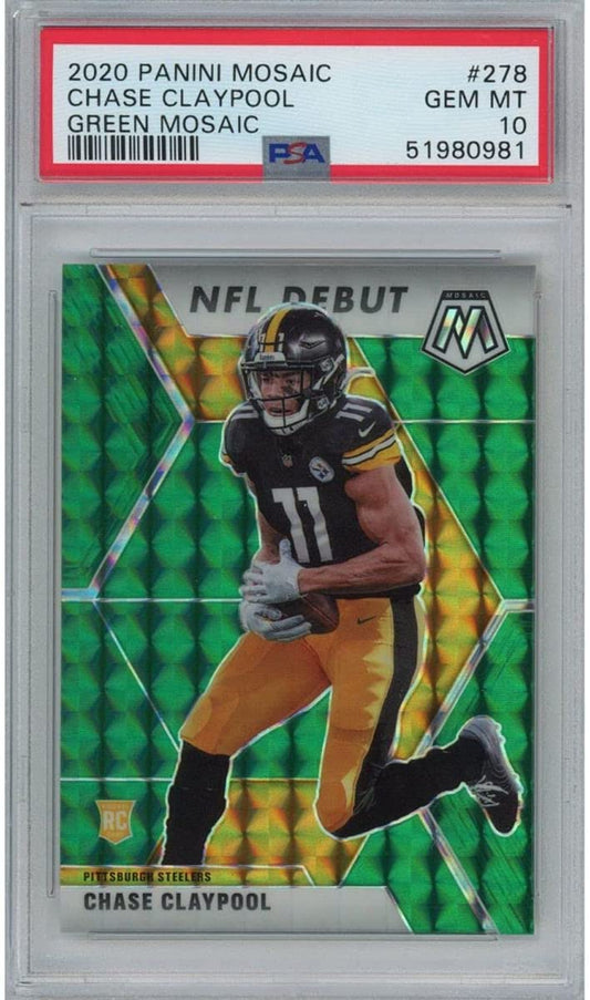 Graded 2020 Panini Mosaic Chase Claypool #278 Green Rookie RC Football Card PSA 10 Gem Mint