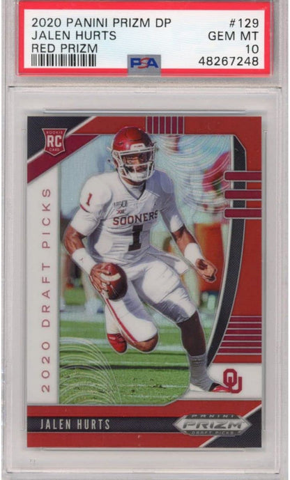 Graded 2020 Panini Prizm Draft Picks DP Jalen Hurts #129 Red Rookie RC Football Card PSA 10 Gem Mint