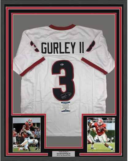 Framed Autographed/Signed Todd Gurley 35x39 Georgia White College Football Jersey Beckett BAS COA