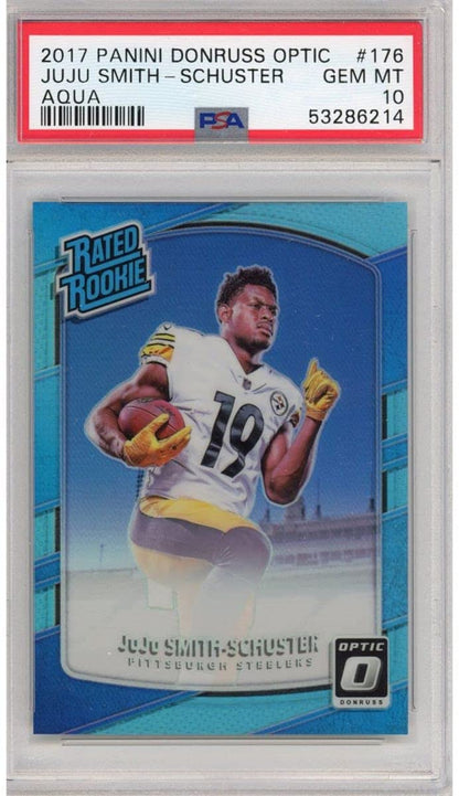 Graded 2017 Panini Donruss Optic Juju Smith-Schuster #176 Rated Aqua #/299 Rookie RC Football Card PSA 10 Gem Mint
