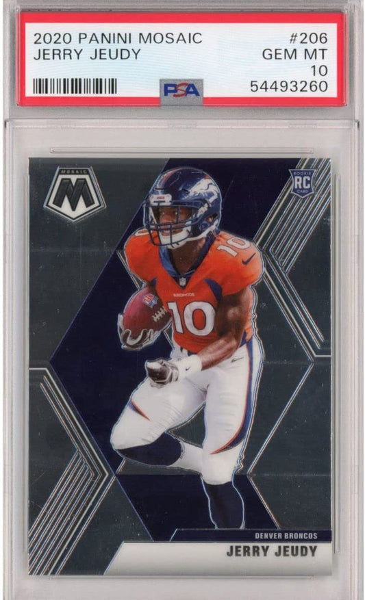 Graded 2020 Panini Mosaic Jerry Jeudy #206 Rookie RC Football Card PSA 10 Gem Mint