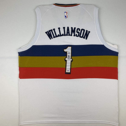 Autographed/Signed Zion Williamson New Orleans White Basketball Jersey PSA/DNA COA Holo Only