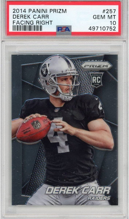 Graded 2014 Panini Prizm Derek Carr #257 Facing Right Rookie RC Football Card PSA 10 Gem Mint
