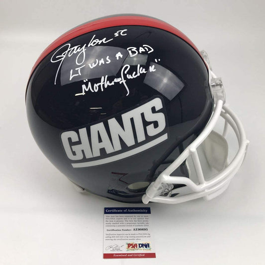 Autographed/Signed Lawrence Taylor Bad Mother**** New York Giants Full Size FS F/S Replica Football Helmet PSA/DNA COA