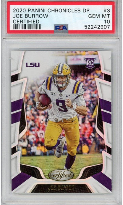 Graded 2020 Panini Chronicles Draft Picks Joe Burrow #3 Certified Rookie RC Football Card PSA 10 Gem Mint