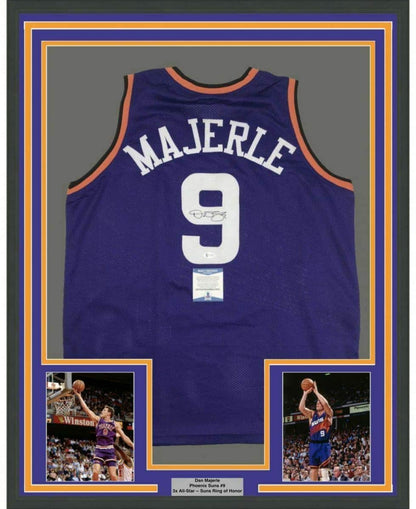 Framed Autographed/Signed Dan Majerle 35x39 Phoenix Purple Basketball Jersey Beckett BA COA