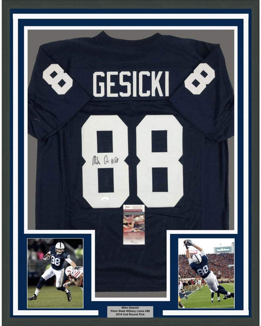 Framed Autographed/Signed Mike Gesicki 35x39 Penn State Blue College Football Jersey JSA COA