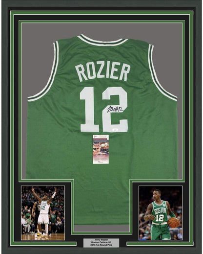 Framed Autographed/Signed Terry Rozier 35x39 Boston Green Basketball Jersey JSA COA