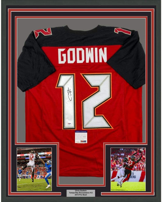 Framed Autographed/Signed Chris Godwin 35x39 Tampa Bay Red Football Jersey PSA/DNA COA