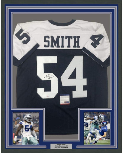 Framed Autographed/Signed Jaylon Smith 35x39 Dallas Thanksgiving Day Football Jersey PSA/DNA COA