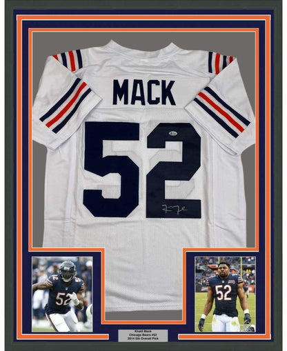 Framed Autographed/Signed Khalil Mack 35x39 Chicago Retro White Football Jersey Beckett BAS COA