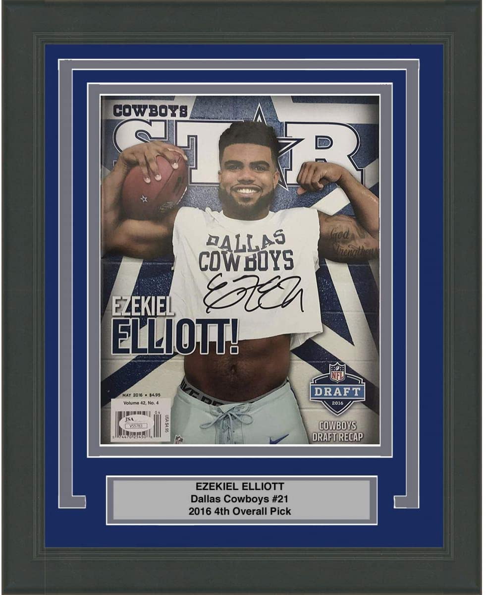 Framed Autographed/Signed Ezekiel Elliott Dallas Cowboys Star Football Magazine JSA COA