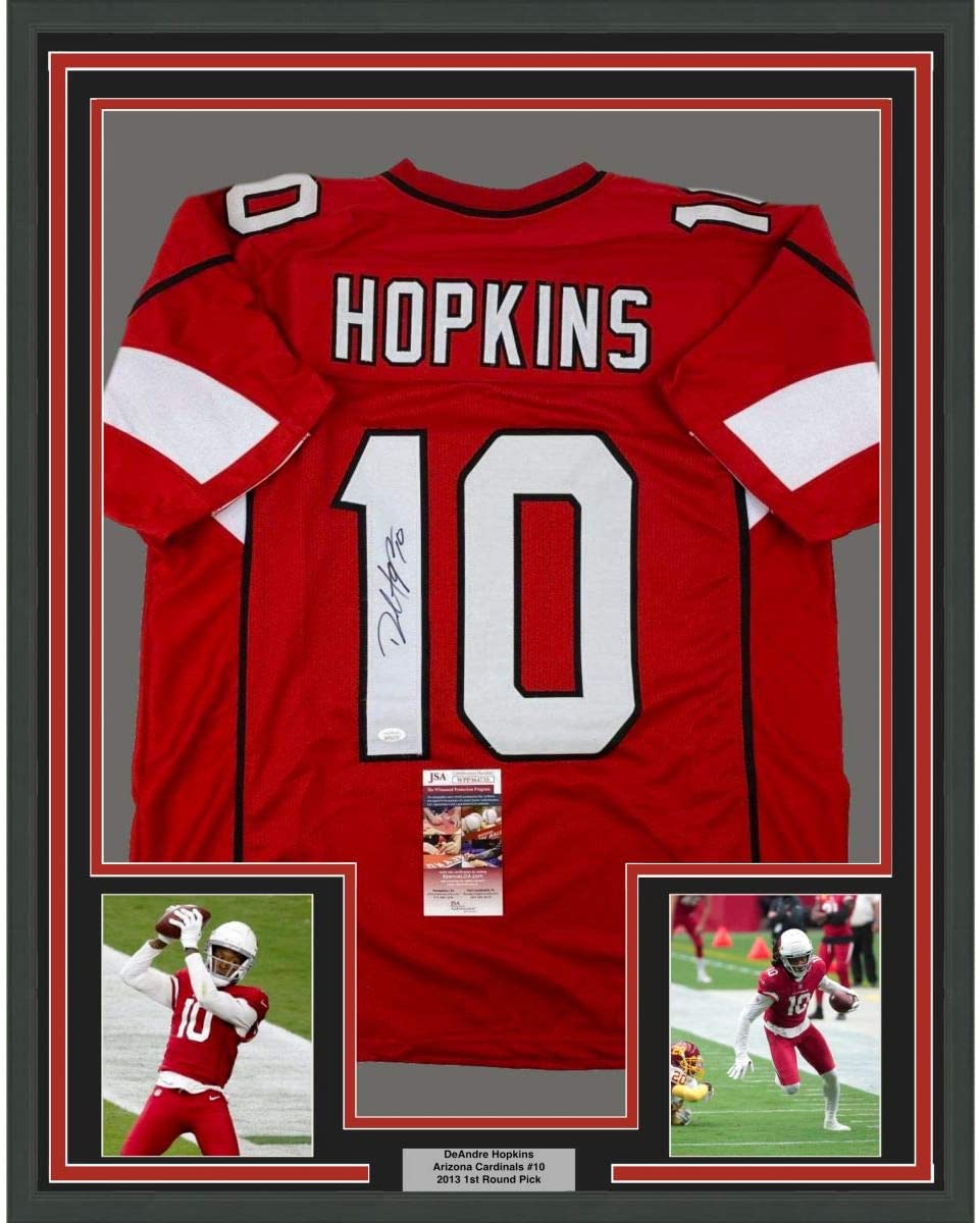 Framed Autographed/Signed DeAndre Hopkins 35x39 Arizona Red Football Jersey JSA COA