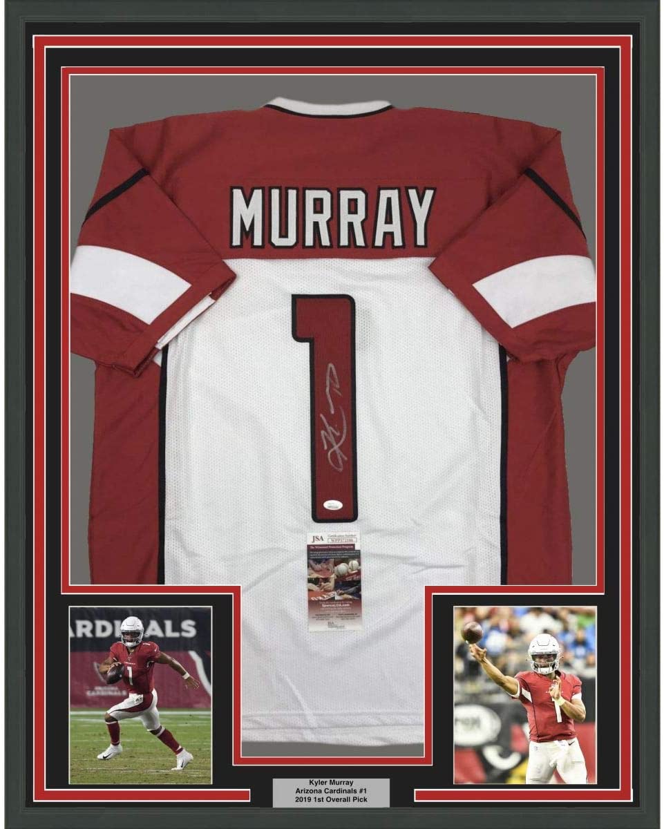 Framed Autographed/Signed Kyler Murray 35x39 Arizona White Football Jersey JSA COA