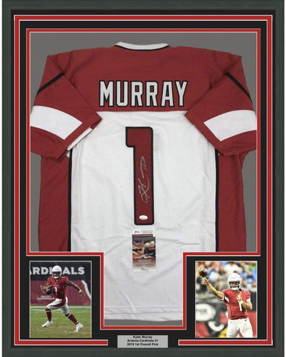 Framed Autographed/Signed Kyler Murray 35x39 Arizona White Football Jersey JSA COA