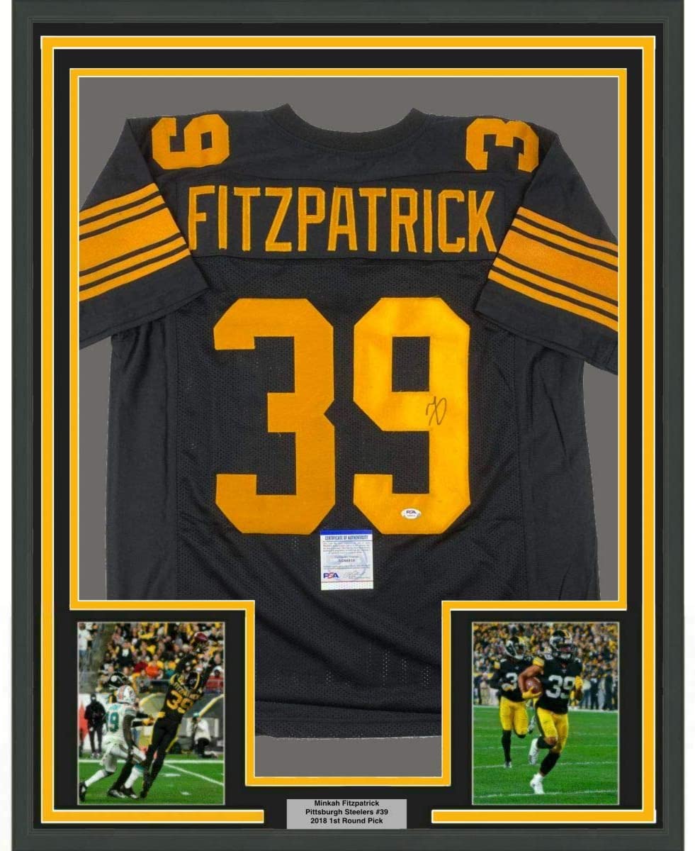 Framed Autographed/Signed Minkah Fitzpatrick 35x39 Pittsburgh Color Rush Football Jersey PSA/DNA COA