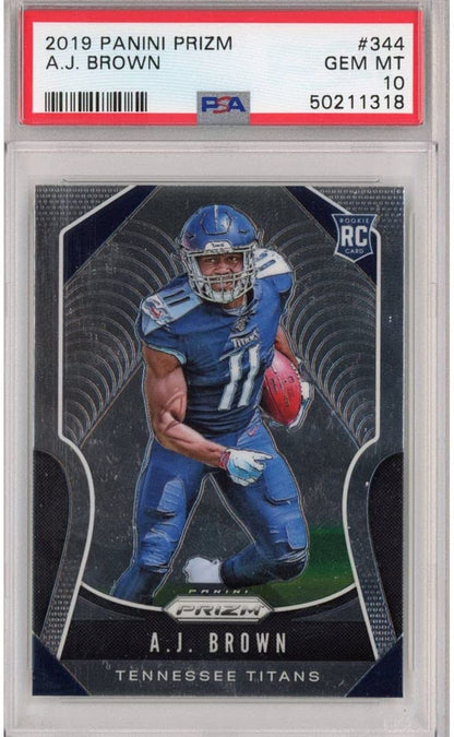 Graded 2019 Panini Prizm AJ A.J. BROWN #344 Rookie RC Football Card PSA 10 Gem Mint