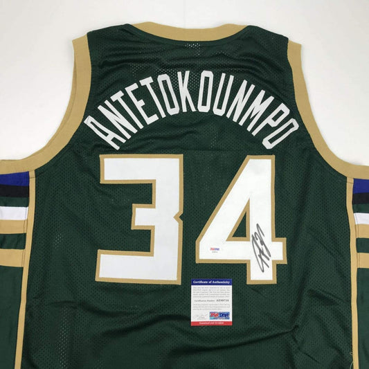 Autographed/Signed Giannis Antetokounmpo Milwaukee Green Basketball Jersey PSA/DNA COA