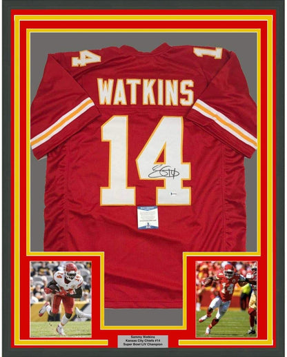 Framed Autographed/Signed Sammy Watkins 35x39 Kansas City Red Football Jersey Beckett BAS COA