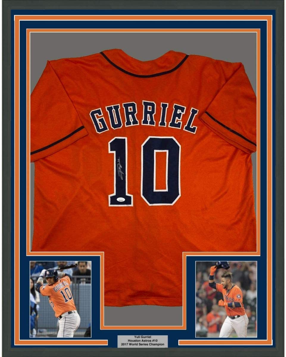 Framed Autographed/Signed Yulieski Yuli Gurriel 35x39 Houston Orange Baseball Jersey JSA COA