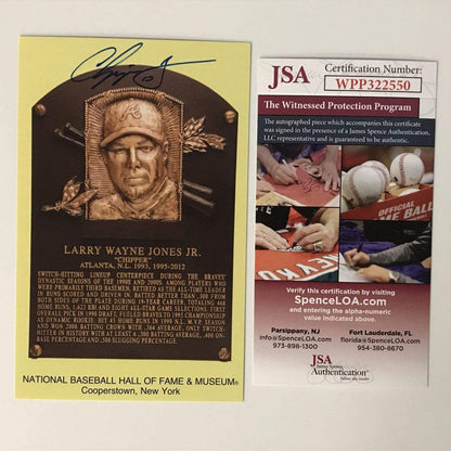 Autographed/Signed Chipper Jones HOF Hall Of Fame Baseball Plaque Postcard JSA COA