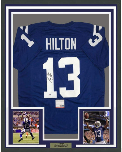 Framed Autographed/Signed TY T.Y. Hilton 35x39 Indianapolis Blue Football Jersey PSA/DNA COA