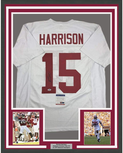 Framed Autographed/Signed Ronnie Harrison 35x39 Alabama White College Football Jersey PSA/DNA COA