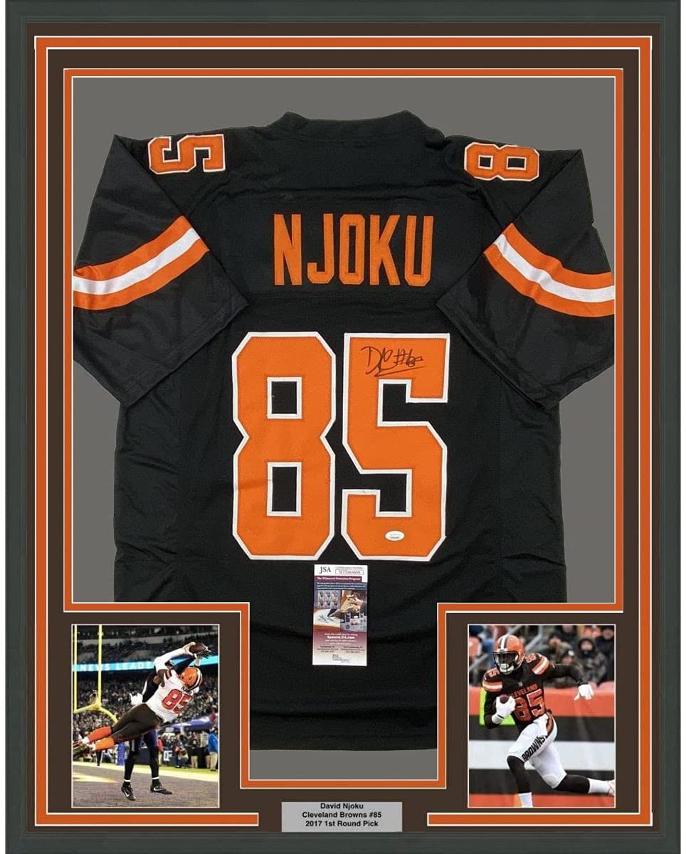 Framed Autographed/Signed David Njoku 35x39 Cleveland Football Black Jersey JSA COA