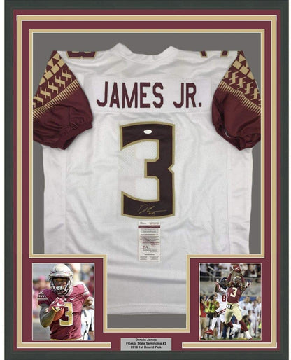Framed Autographed/Signed Derwin James 35x39 Florida State FSU White College Football Jersey JSA COA