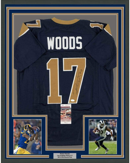 Framed Autographed/Signed Robert Woods 35x39 Los Angeles LA Dark Blue Football Jersey JSA COA