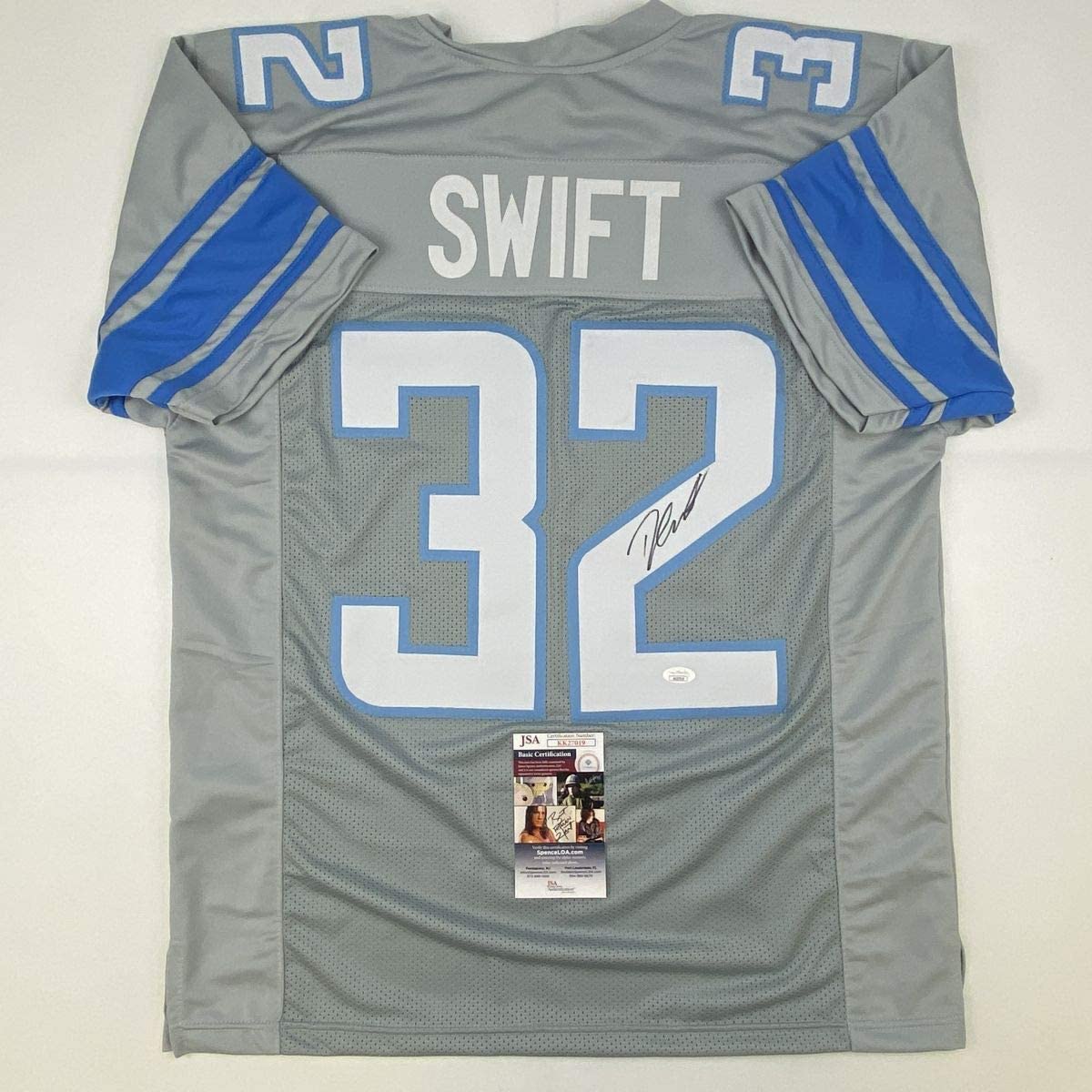 Autographed/Signed D'Andre Swift Detroit Grey Football Jersey JSA COA