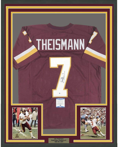 Framed Autographed/Signed Joe Theismann 35x39 Washington Burgundy Football Jersey Beckett BAS COA