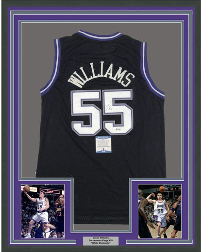 Framed Autographed/Signed Jason Williams 35x39 Sacramento Black Basketball Jersey Beckett BAS COA