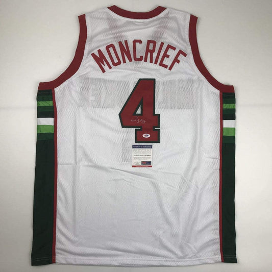 Autographed/Signed Sidney Moncrief Milwaukee White Basketball Jersey PSA/DNA COA
