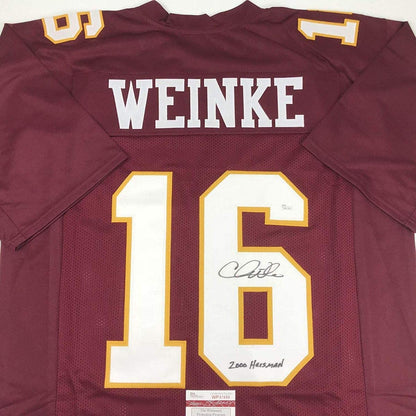 Autographed/Signed Chris Weinke"2000 Heisman" Florida State FSU Maroon Football Jersey JSA COA