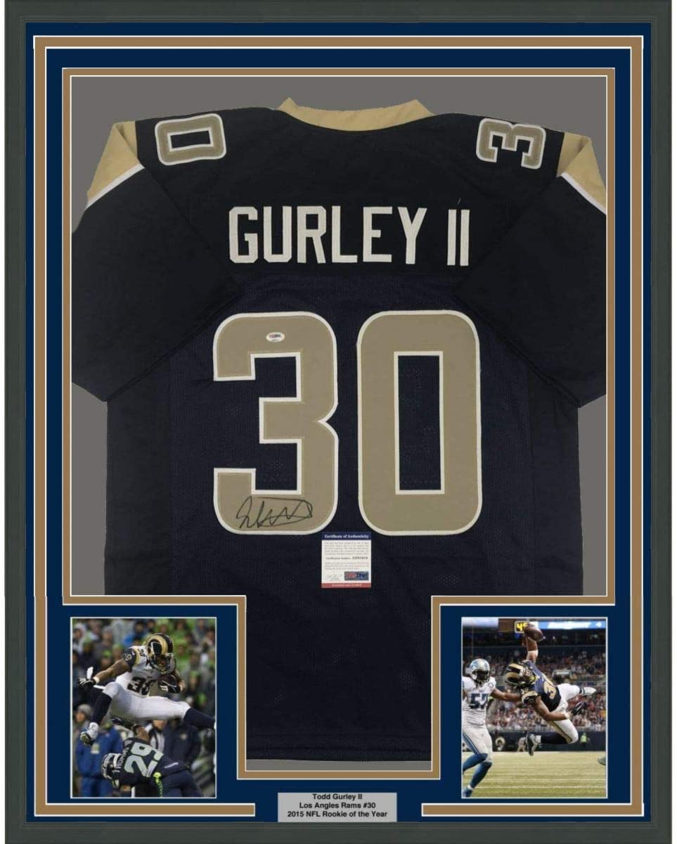 Framed Autographed/Signed Todd Gurley II 35x39 Los Angeles LA Dark Blue Football Jersey PSA/DNA COA
