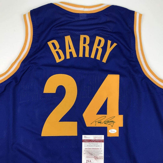 Autographed/Signed Rick Barry Golden State Blue Basketball Jersey JSA COA