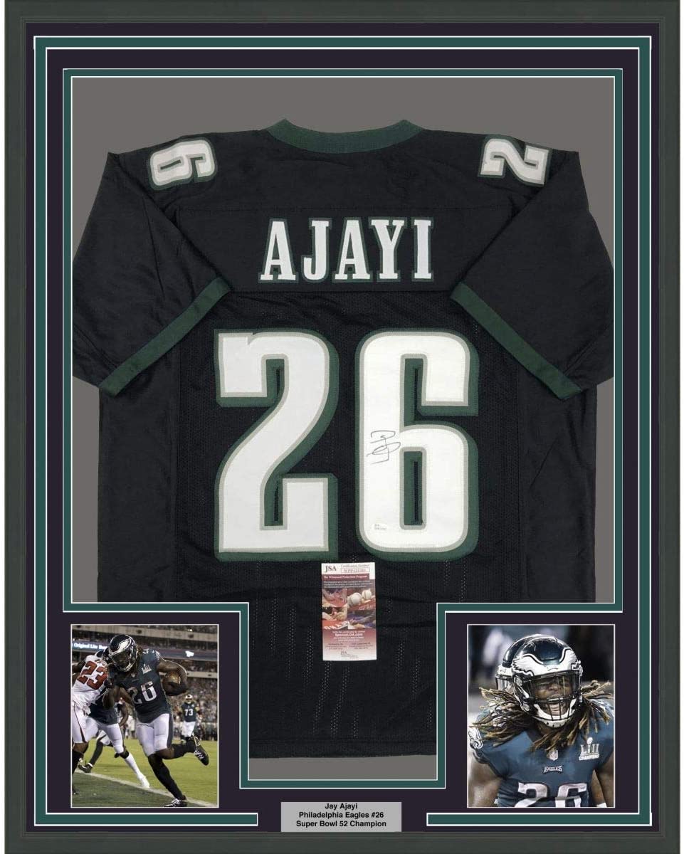 Framed Autographed/Signed Jay Ajayi 35x39#26 Philadelphia Eagles Black Football Jersey JSA COA
