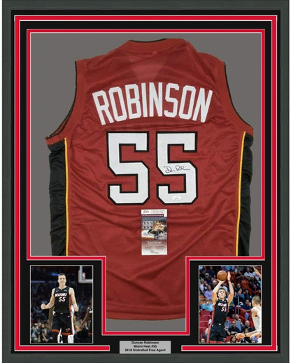 Framed Autographed/Signed Duncan Robinson 35x39 Miami Red Basketball Jersey JSA COA