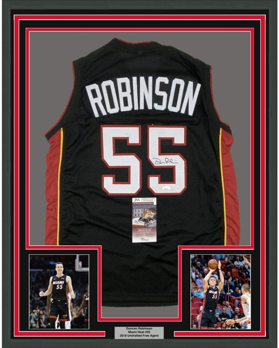 Framed Autographed/Signed Duncan Robinson 35x39 Miami Black Basketball Jersey JSA COA