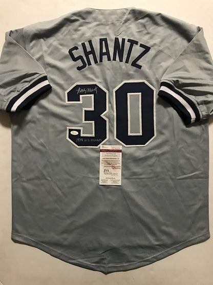 Autographed/Signed Bobby Shantz"1958 WS Champs" New York Grey Baseball Jersey JSA COA