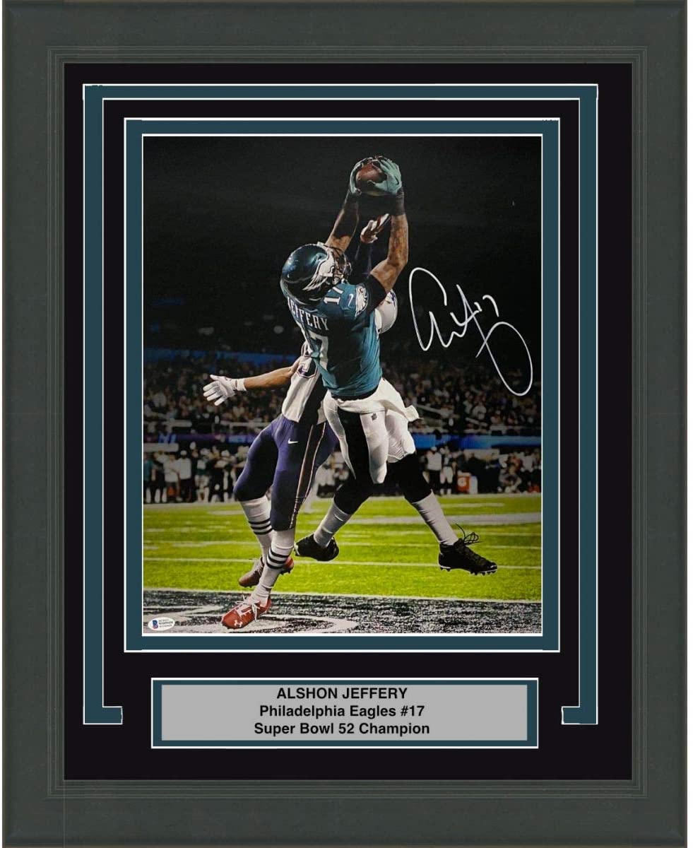 Framed Autographed/Signed Alshon Jeffery Philadelphia Eagles Super Bowl LII 52 TD Catch 16x20 Football Photo Beckett BAS COA