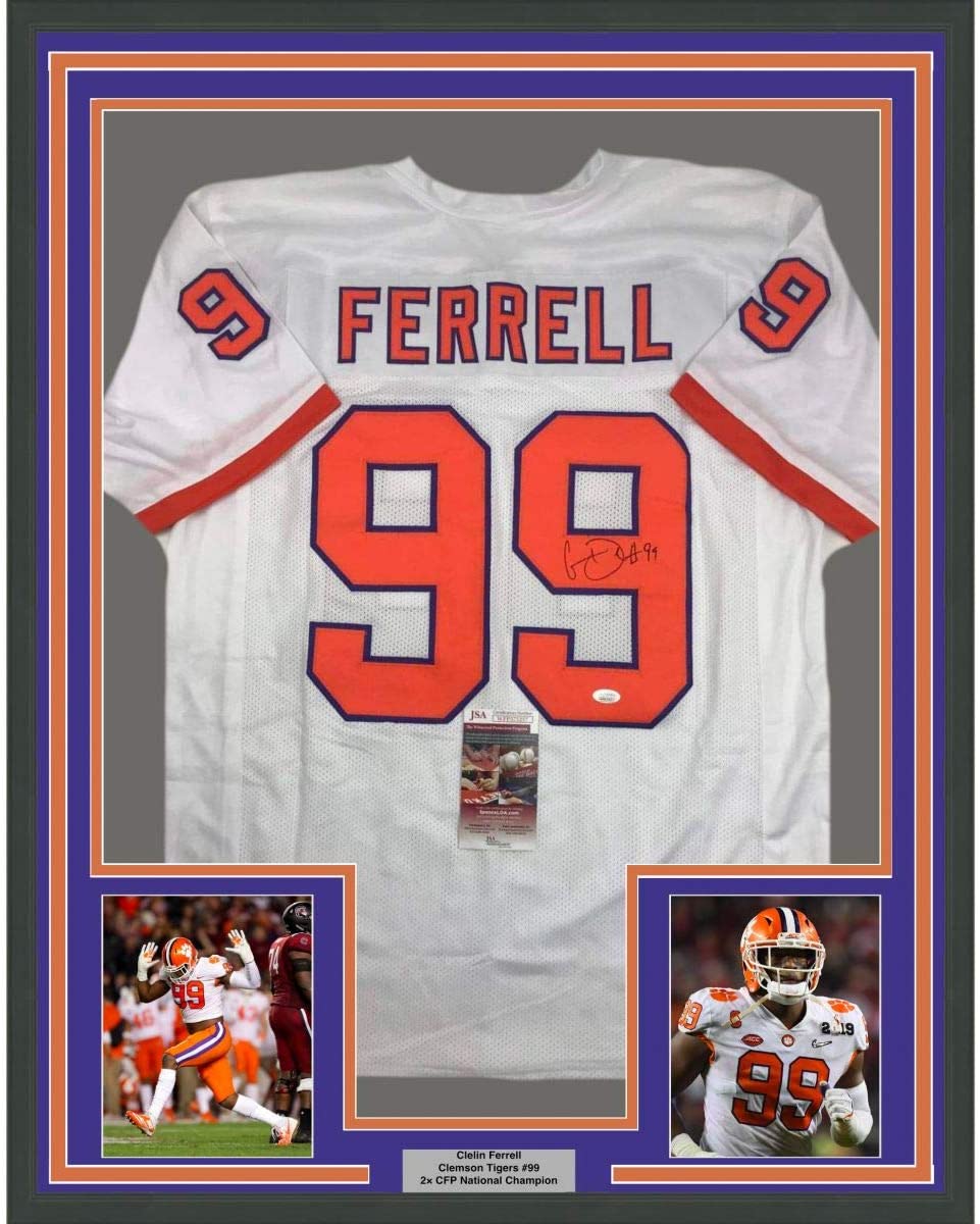 Framed Autographed/Signed Clelin Ferrell 35x39 Clemson White College Football Jersey JSA COA