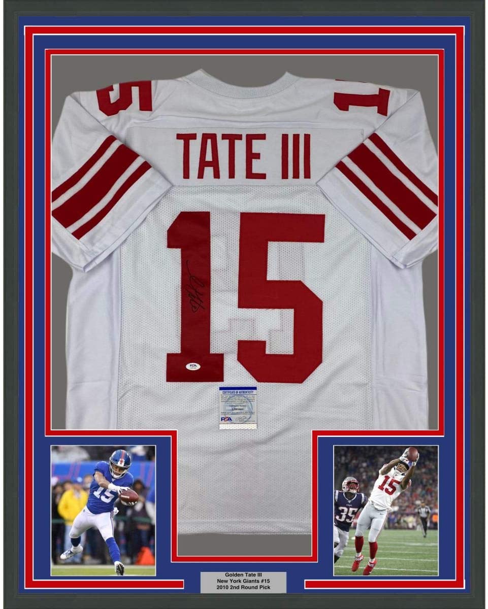 Framed Autographed/Signed Golden Tate III 35x39 New York White Football Jersey PSA/DNA COA