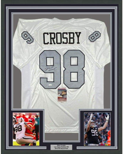 Framed Autographed/Signed Maxx Crosby 35x39 Las Vegas Oakland Color Rush Football Jersey JSA COA