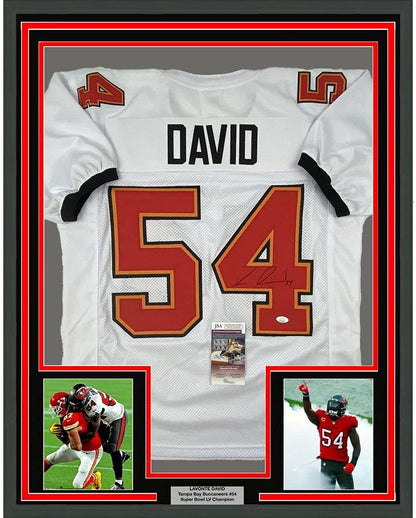 Framed Autographed/Signed Lavonte David 35x39 Tampa Bay White Football Jersey JSA COA