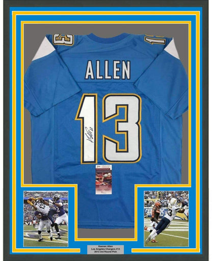 Framed Autographed/Signed Keenan Allen 35x39 Los Angeles LA Powder Blue Football Jersey JSA COA