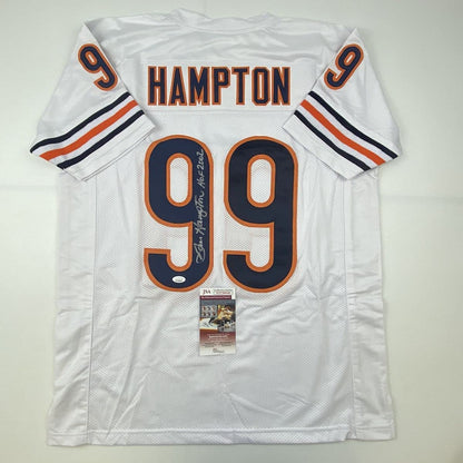 Autographed/Signed Dan Hampton HOF 2002 Chicago White Football Jersey JSA COA